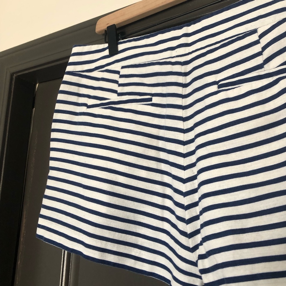 J. Crew Factory white and royal blue cobalt blue cotton/linen dress shorts - Picture 6 of 11